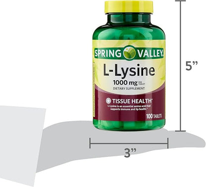 Spring Valley l-lysine 1000mg- 100 Tablets (Pack of 1), Boxed by Fusion Shop Store