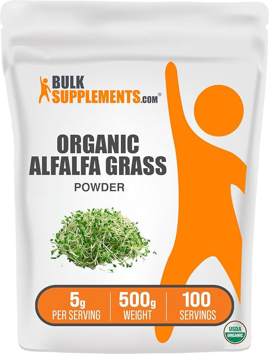 BulkSupplements.com Organic Alfalfa Grass Powder - Alfalfa Supplement, Green Superfood Powder, Alfalfa Powder Organic - Vegan & Gluten Free, 5g per Serving, 500g (1.1 lbs) (Pack of 1)