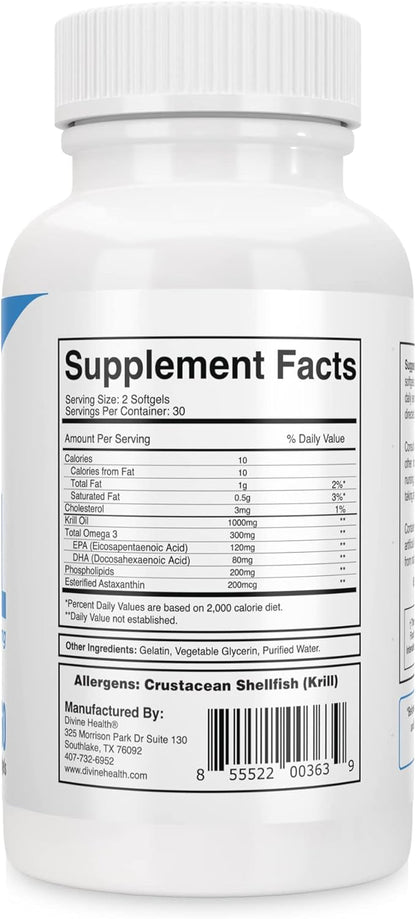 Divine Health Dr.Colbert MD Living Krill Oil 1000mg Per Softgel Plus DHA & EPA | 60 Servings