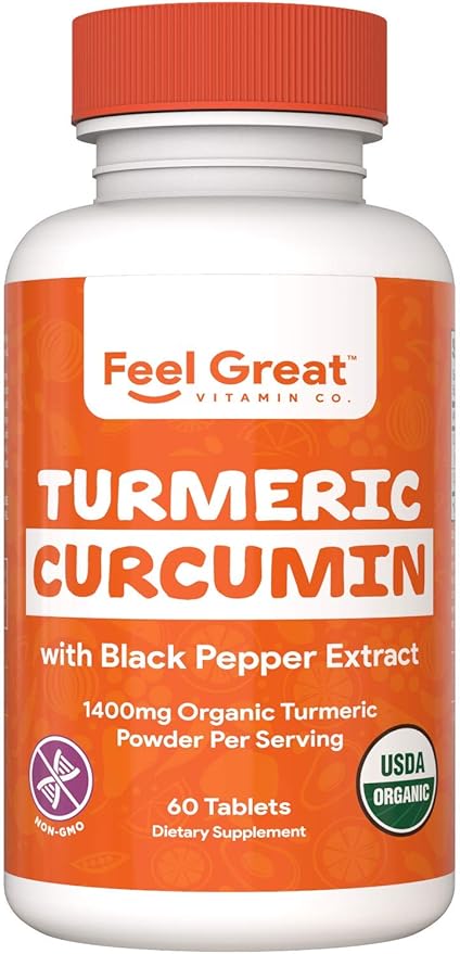 Organic Turmeric Curcumin with Organic Black Pepper 1400 mg - 95% Standardized Curcuminoids & Black Pepper Extract for Better Absorption & Potency - Joint Support - 60 Count