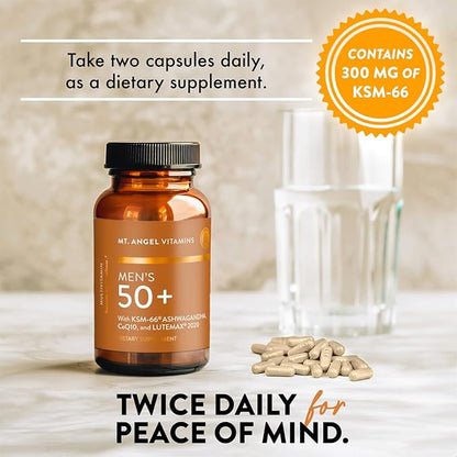Mt. Angel Vitamins - Daily Mens Multivitamin 50+ Adult Formula with Iron, Calcium, KSM-66 Ashwaganda, and a Potent Proprietary Herbal Blend of The Best Mens Vitamins - 60 Count Capsules