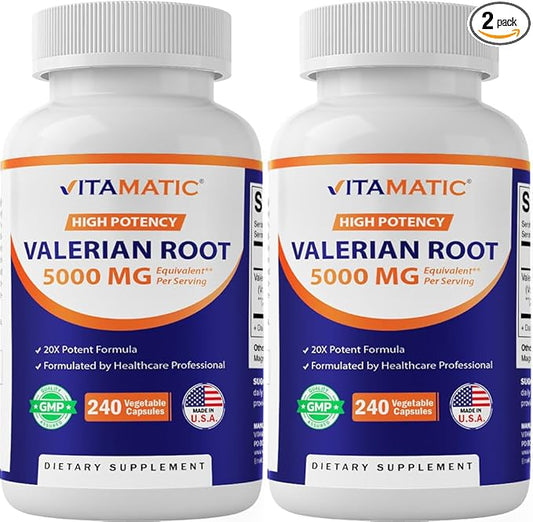 Vitamatic 2 Packs Valerian Root 20:1 Extract 250 mg - 240 Capsules - 20X Concentrated Extract