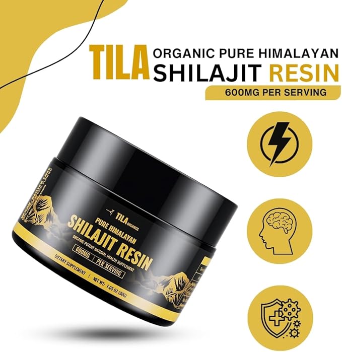 TILA Organic Pure Himalayan Shilajit Resin, Natural Supplement for Men & Women. Fulvic Acid and Humic Acid with Over 85 Trace Minerals. Vegan Gluten Free Non-GMO-600 mg-30g Jar