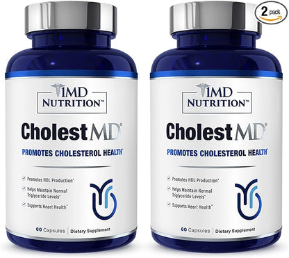 1MD Nutrition CholestMD with Olive Leaf Extract, Bergavit, Niacin, Garlic | 120 Capsules (2-Pack)