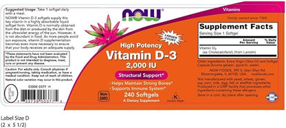 NOW Foods Vitamin D-3, Structural Support 2000 I.U, 480 Softgels