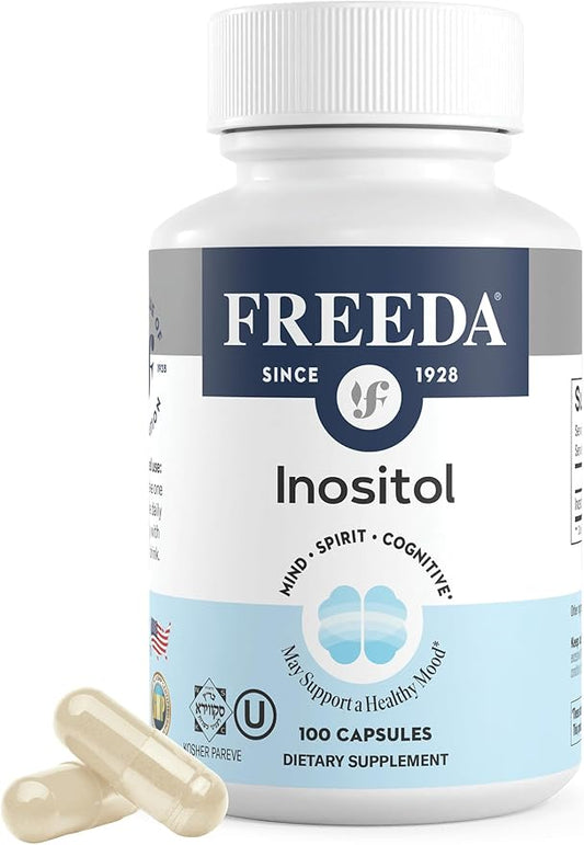FREEDA Pure Inositol Capsules - Myo-Inositol for Hormonal Balance, Ovarian Function & Mood Support - Kosher, Vegetarian, Made in USA - 100 Count, 100-Day Supply - Supports Membrane Health