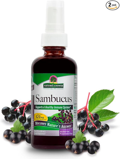 Nature's Answer Alcohol-Free Sambucus Extract Spray, 2-Ounces | Immune System Support | Vegan, Gluten-Free, No Artificial Flavors or Preservatives | Single Count