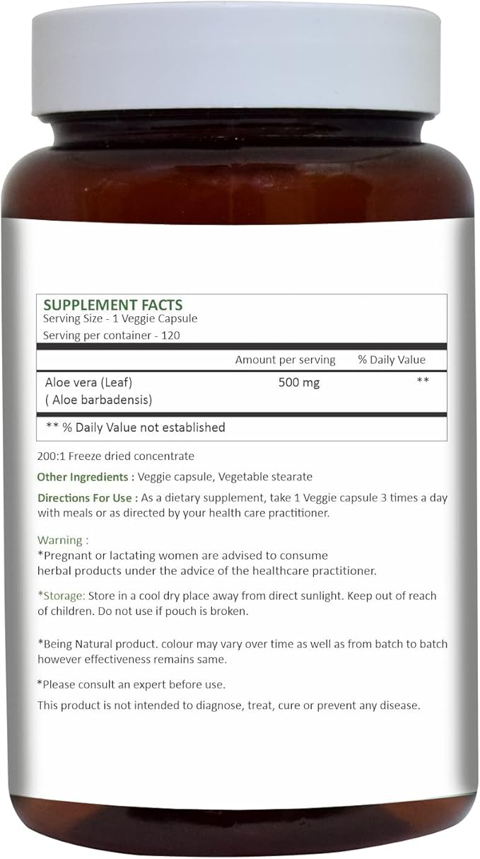 HERBAL HILLS Haritaki Fruit Powder and Aloe Vera Capsules Freeze Dried Pack of 2 Combo