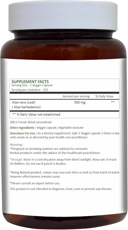 HERBAL HILLS Haritaki Fruit Powder and Aloe Vera Capsules Freeze Dried Pack of 2 Combo