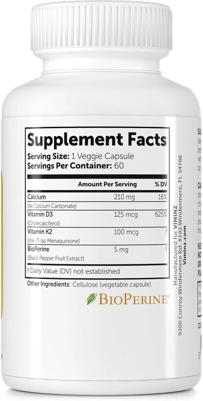 Vitamin D3/K2-5,000 IU (125 mcg) - 60 Capsules - Supports Healthy Bones & Heart, Strong Immunity