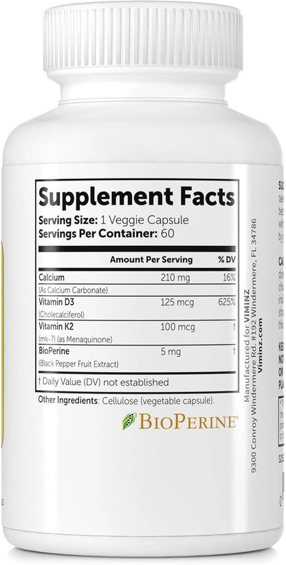 Vitamin D3/K2-5,000 IU (125 mcg) - 60 Capsules - Supports Healthy Bones & Heart, Strong Immunity
