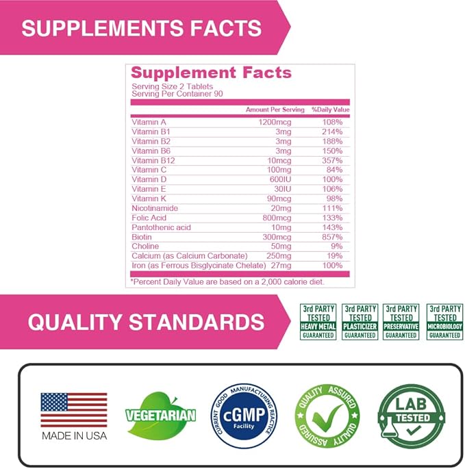 Lovita Prenatal Multivitamins - Comprehensive Nutrient Support for Before, During, and Post-Pregnancy - 180 Vegetarian Tablets