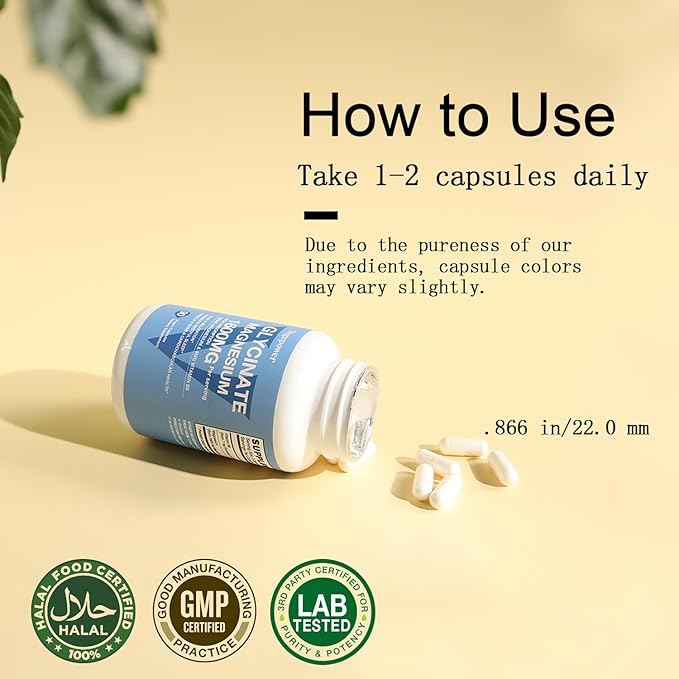 Magnesium Glycinate 200mg with Vitamin B6, 100% Chelated Magnesium Supplements for High Absorption, Magnesium for Sleep, Muscle, Nerve and Bone Health, Gentle On Stomach, Non-GMO, 90 Capsules