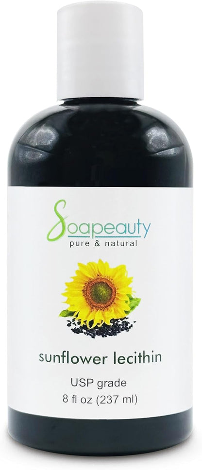 SUNFLOWER LECITHIN Liquid Oil | Cold Pressed Unrefined | USP Grade Unbleached 100% Pure Natural Sunflower Lecithin Oil | Skin Moisturizer, Soap Making, Lotion | 8 fl oz