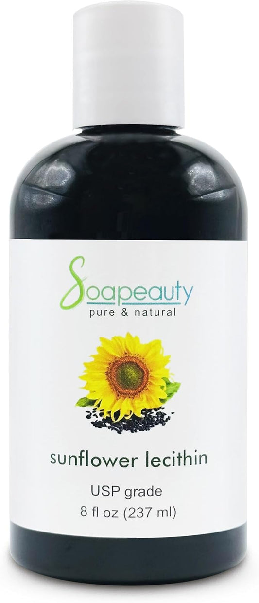 SUNFLOWER LECITHIN Liquid Oil | Cold Pressed Unrefined | USP Grade Unbleached 100% Pure Natural Sunflower Lecithin Oil | Skin Moisturizer, Soap Making, Lotion | 8 fl oz