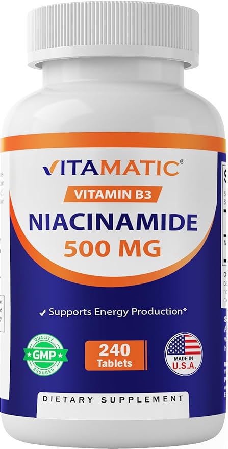 Vitamatic Niacinamide 500 mg 240 Tablets - Flush Free Vitamin B3 - Supports Energy Production