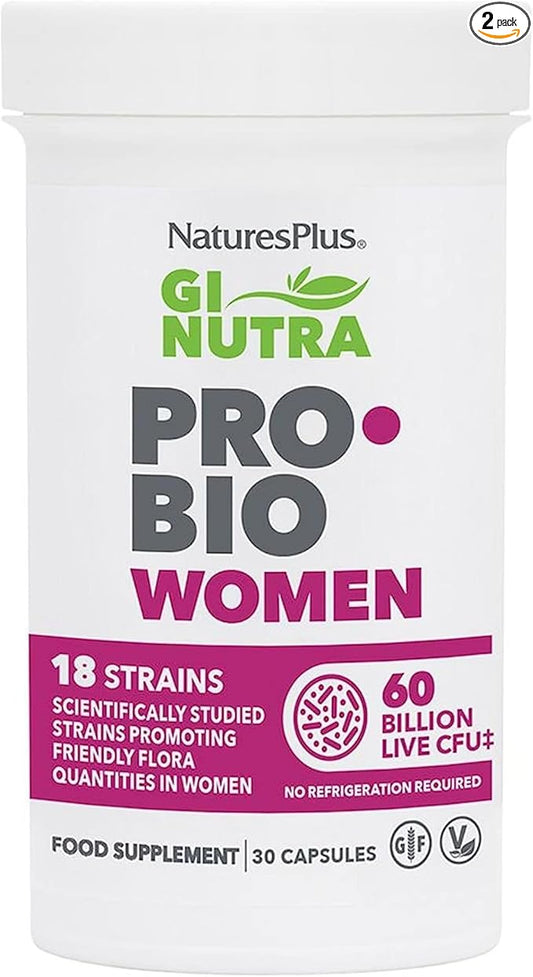 Natures Plus GI Natural Probiotic Women - 30 Capsules, Pack of 2 - Digestive & Immune Support, Urinary Tract Health - Includes Cranberry - Gluten Free - 60 Total Servings