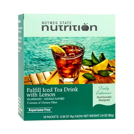 Nutmeg State Nutrition - Fulfill High Fiber Drink Mix, Low Calorie, Fat Free, Decaffeinated, Sugar Free, Naturally Flavored, Protien, Aspartame Free, 10 Servings Per Box (Iced Tea w/ Lemon)