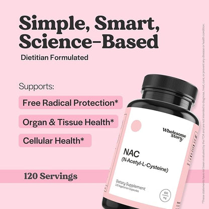 Wholesome Story NAC Supplement N Acetyl Cysteine 600 mg | Liver, Lung & Fertility Support | 120 Capsules | 120 Serving Supply