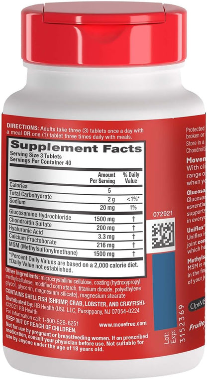 Move Free Advanced Plus MSM Coated Tablets, Joint Health Supplement with Glucosamine and Chondroitin, 120 Count, Pack of 2