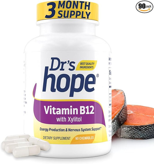 Vitamin B12 1000 Mcg, B12 Vitamins 1000 Mcg Help to Increase Metabolism, Energy Production and Nervous System Support, 90 Chewable Tablets - 1 Tablet Per Serving, Non-GMO & Gluten Free