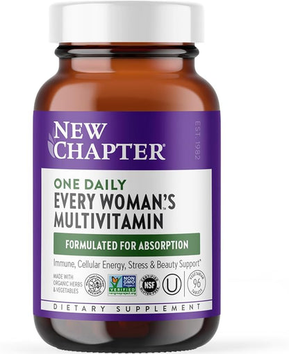 New Chapter Women's Multivitamin for Immune, Beauty + Energy Support with 20+ Nutrients -- Every Woman's One Daily, Gentle on the Stomach, 96 Count