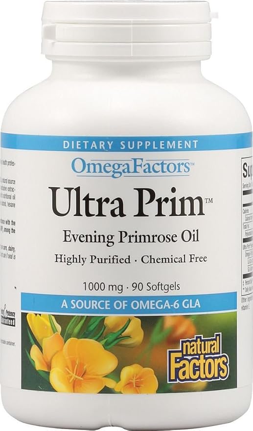 Natural Factors Ultra Prim Evening Primrose Oil 1000mg, A Natural Source of Omega-6 GLA, 90 Softgels