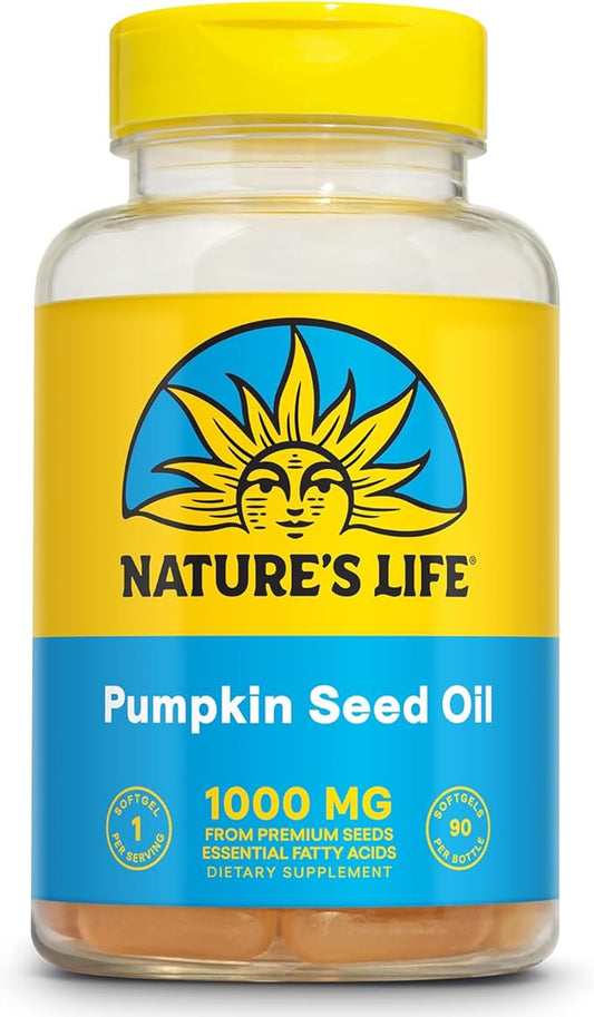 Nature's Life Pumpkin Seed Oil Supplement - Source of Omega 3 6 Essential Fatty Acids and Antioxidants - Cold Pressed from Organic Pumpkin Seeds - Vegan, 60-Day Guarantee, 90 Servings, 90 Softgels