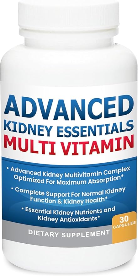 Advanced Kidney Essentials Multivitamin. Kidney Support Supplement for Complete Kidney Health. Kidney Health Supplement with Renal Vitamins 30 Caps