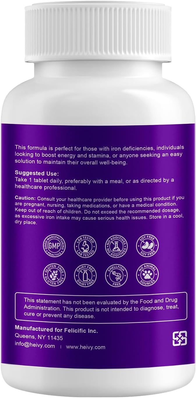 Ferrous Sulfate 325mg (Iron 65mg), High Potency Iron Supplement for Women and Men, Iron Pills with Vitamin C, Ferrous Sulfate, Non-GMO - 240 Tablets Made in USA