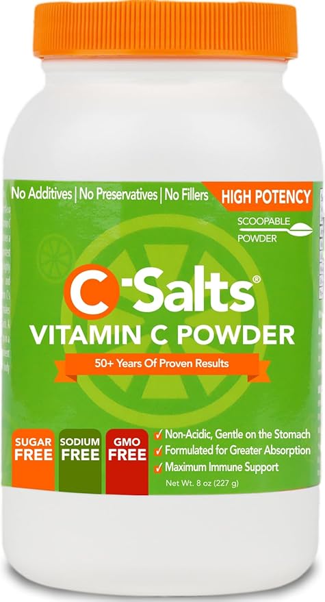 C-Salts Original Vitamin C Powder Supplement - 100% Pure High Dose Buffered Vitamin C Powder for Immune Support - Sugar-Free Powdered Drink Ascorbate, Organic, Stomach-Friendly, Original 8oz