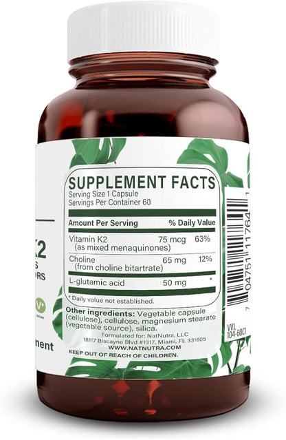 Natural Nutra Full Spectrum Vitamin K2 Supplement, Support Cardiovascular Health, Liver Function, Metabolic Health, Heart Health, Help Promotes Bone & Dental Health, 75 mcg, 60 Capsules (Pack of 2)