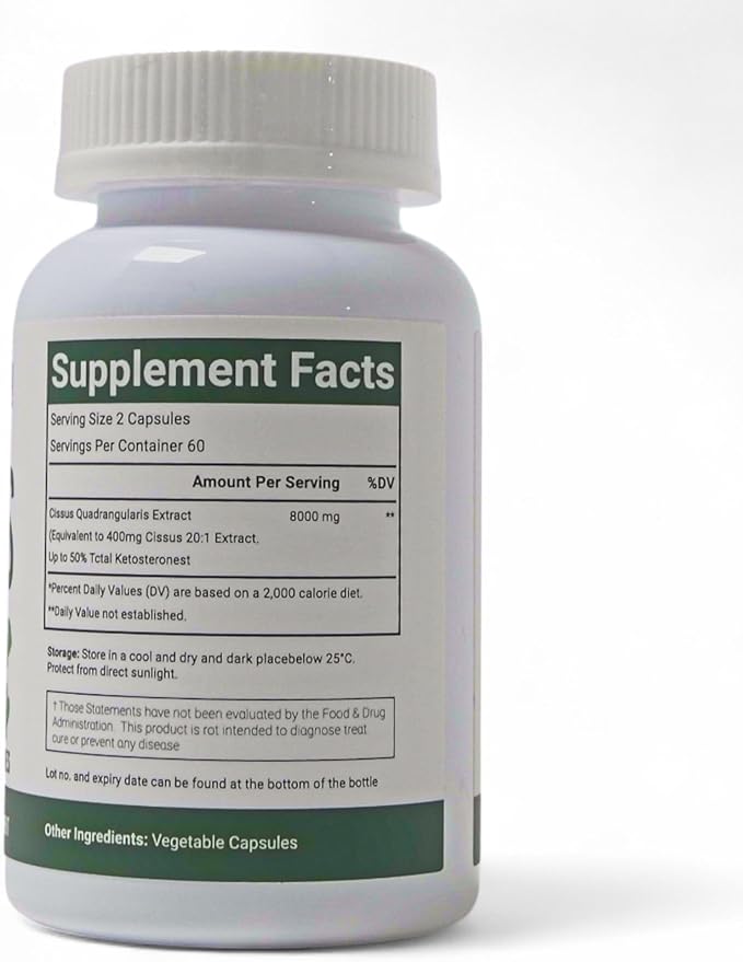 Cissus Quadrangularis Extract Capsules, 8000mg, 120 Count, Vegan - 60 Servings, Gluten Free, Non-GMO, and Vegetarian Friendly