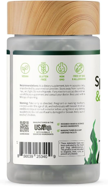 Snap Supplements Organic Spirulina and Chlorella Capsules, Chlorophyll and Protein Rich Blue Green Algae Superfood Supplement for Energy and Immune Support, Vegan, Non GMO, Greens Blend, 120 Capsules