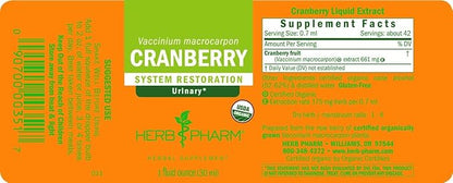 Herb Pharm Certified Organic Cranberry Liquid Extract for Urinary Tract Support - 1 Ounce