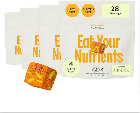 GEM Daily Multivitamin for Women & Men, 20+ Vitamins & Minerals zinc, Vitamin D, B, K, Folic Acid, Turmeric, Beta Glucan GLP-1 booster, Supports Gut, Skin, Brain, Immunity (Citrus Ginger, 28 Servings)