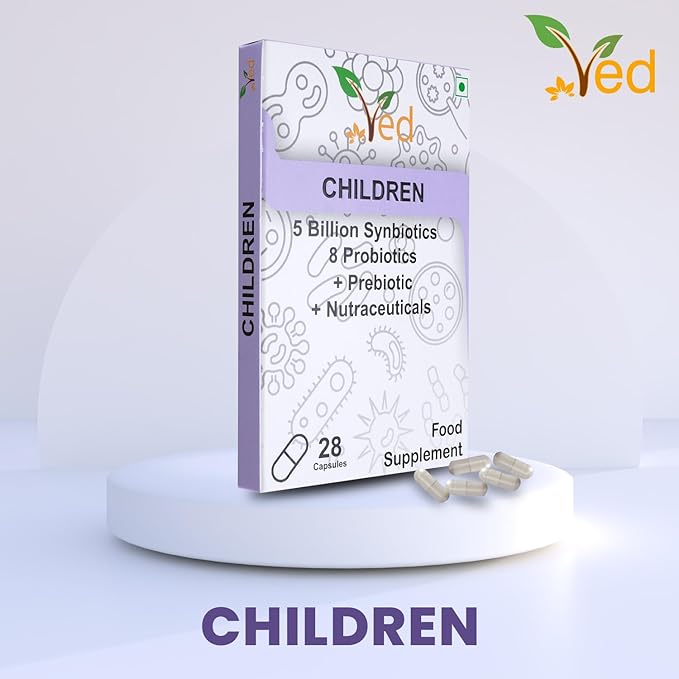 Ved Children Complex Probiotics and Prebiotics Complex - 5 Billion CFU - 20 Live Bacterial Cultures - 28 Probiotic Complex Capsules for Children - Lactobacillus helveticus, Silicon Dioxide