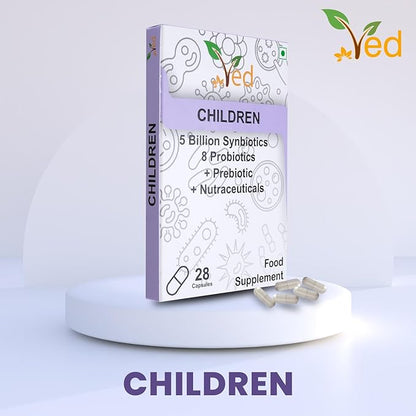 Ved Children Complex Probiotics and Prebiotics Complex - 5 Billion CFU - 20 Live Bacterial Cultures - 28 Probiotic Complex Capsules for Children - Lactobacillus helveticus, Silicon Dioxide
