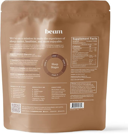 Beam Dream Sleep Powder, Natural Sleep Aid and Magnesium Hot Cocoa Drink for Adults, Calming Sleep Supplement with Apigenin, Nighttime Sleep Drink Powder, Third Party Tested Supplement, 30 Servings