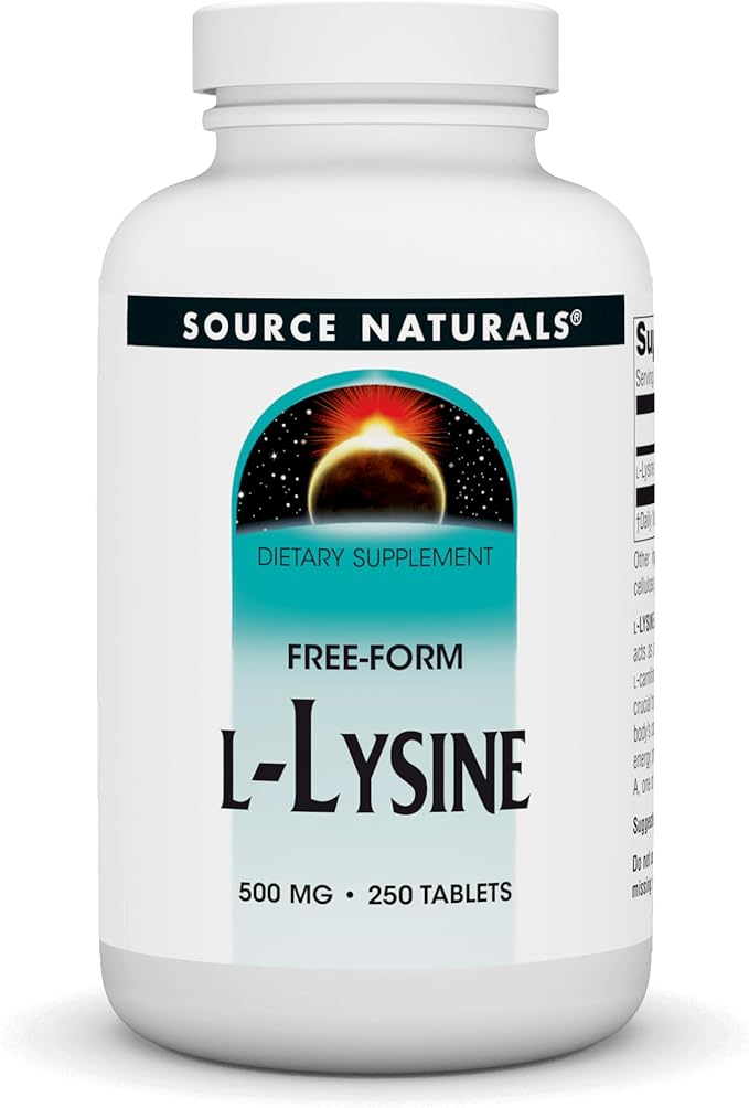 Source Naturals L-Lysine 500 mg Free Form - Amino Acid Supplement Supports Energy Formation & Collagen - 250 Tablets