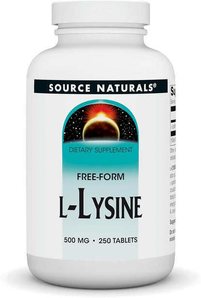 Source Naturals L-Lysine 500 mg Free Form - Amino Acid Supplement Supports Energy Formation & Collagen - 250 Tablets