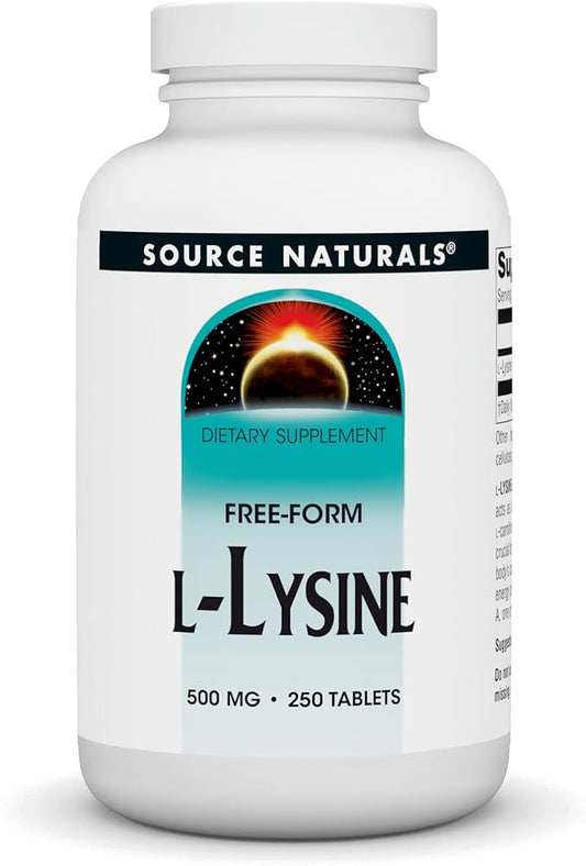 Source Naturals L-Lysine 500 mg Free Form - Amino Acid Supplement Supports Energy Formation & Collagen - 250 Tablets
