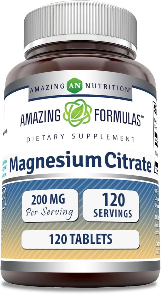 Amazing Formulas Magnesium Citrate | 200 Mg Tablets | Mineral Supplement | Non-GMO | Gluten Free | Made in USA (1 Pack, 120 Count)