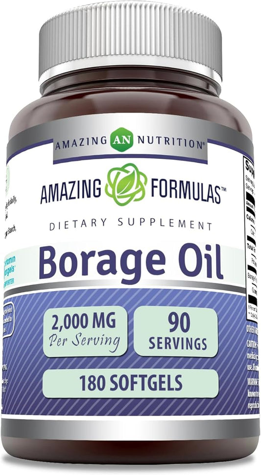 Amazing Formulas Borage Oil Supplement | 2000 Mg Per Serving | 180 Softgels | Non-GMO | Gluten-Free | Made in USA