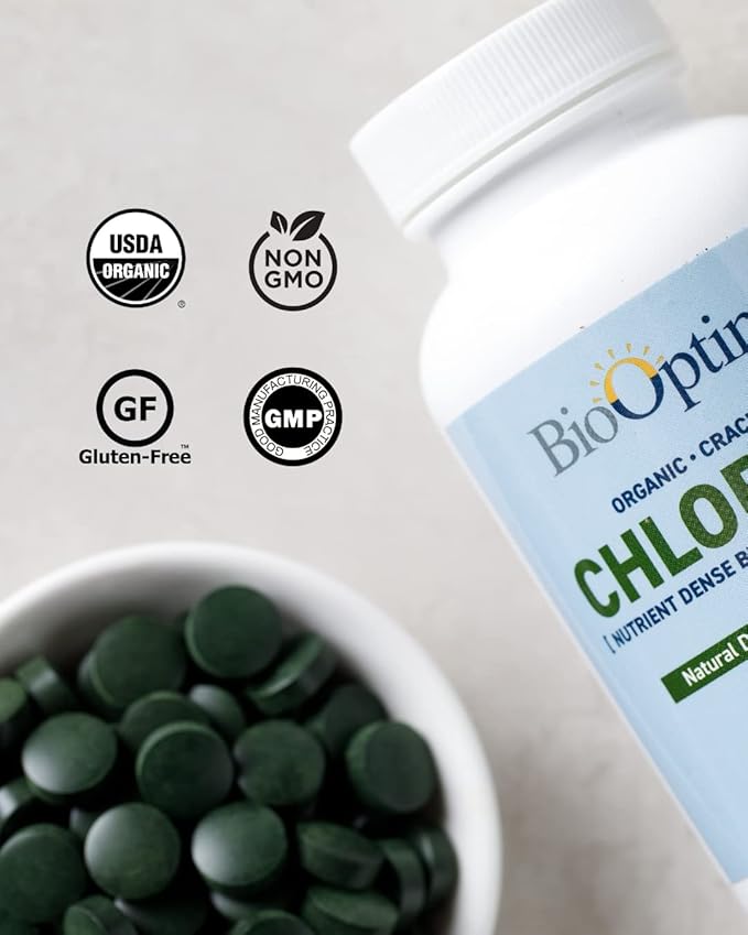 Organic Chlorella Tablets - Organic, Non-GMO, No Additives or Fillers - 500mg Premium Quality Dietary Supplement with Vitamins, Minerals, & Antioxidants (120 Tablets)