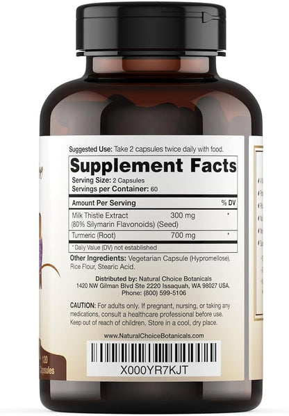 Milk Thistle Extract (80% Silymarin Flavonoids) Plus Turmeric - 120 Capsules