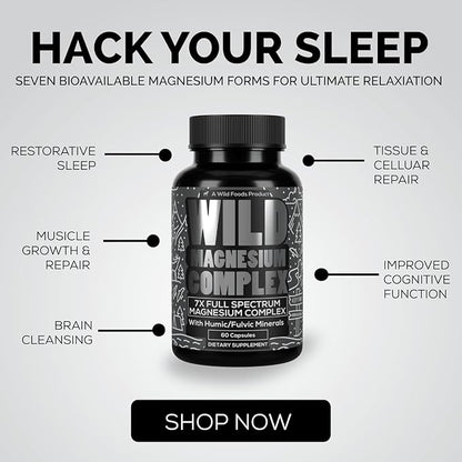 Wild Foods Magnesium Complex Supplement with 7X Forms | High Absorption, Full Spectrum, Easy Digestion | 500mg Glycinate, Bisglycinate, Malate, Orotate, Citrate, Taurate | 90 Capsule (Pack of 2)