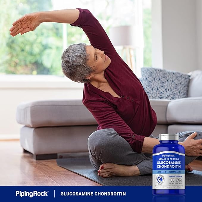 Piping Rock Glucosamine Chondroitin MSM Plus Turmeric | 180 Caplets | Double Strength Formula | Advanced Complex Supplement | Non-GMO, Gluten Free