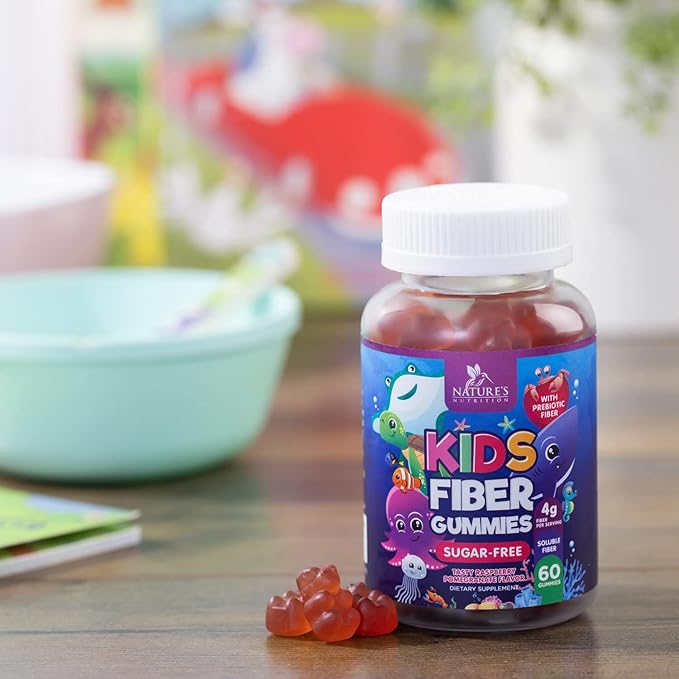 Kids Fiber Gummies – Sugar-Free Prebiotic Fiber Supplement Supports Digestion, Regularity, & Immune Health – 4g Plant-Based Fiber, Raspberry Flavor – Vegan, Gluten-Free Gummy Bears – 60 Gummies