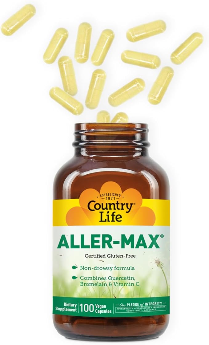 Country Life Aller-Max - Quercetin Supplements with Bromelain - Immune Support with Vitamin C, Zinc, and Botanical Blend - Certified Gluten-Free, Vegan (100 Count (Pack of 1))